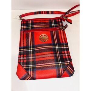 Relic by Fossil Red Plaid Crossbody Bag Phone Purse Tartan Saffiano Faux Leather